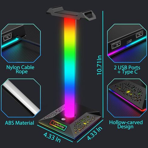 RGB Headset Stand, Gaming Headphone Stand with 2 USB Charging Ports,10 Light Modes Headset Holder PC Gaming Accessories, Suitable for All Earphone Accessories, Gift for Boys Men Gamers in Saudi Arabia