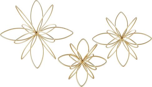 CosmoLiving by Cosmopolitan Metal Floral Handmade Decorative Sculpture Home Decor Statues, Set of 3 Accent Figurines 8", 7", 5"H, Gold in Kuwait