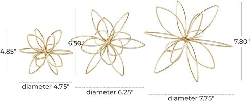 CosmoLiving by Cosmopolitan Metal Floral Handmade Decorative Sculpture Home Decor Statues, Set of 3 Accent Figurines 8", 7", 5"H, Gold in Kuwait