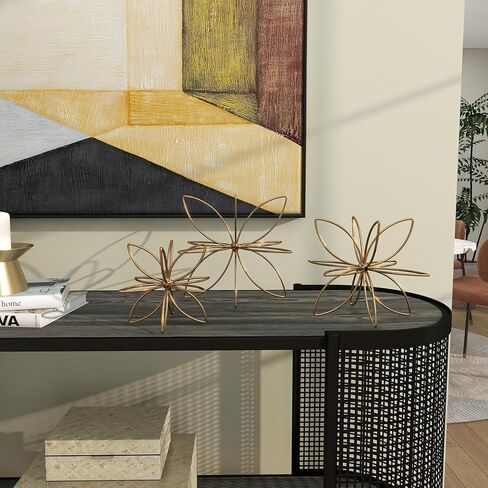 CosmoLiving by Cosmopolitan Metal Floral Handmade Decorative Sculpture Home Decor Statues, Set of 3 Accent Figurines 8", 7", 5"H, Gold in Kuwait