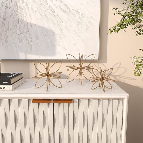 CosmoLiving by Cosmopolitan Metal Floral Handmade Decorative Sculpture Home Decor Statues, Set of 3 Accent Figurines 8", 7", 5"H, Gold in Kuwait