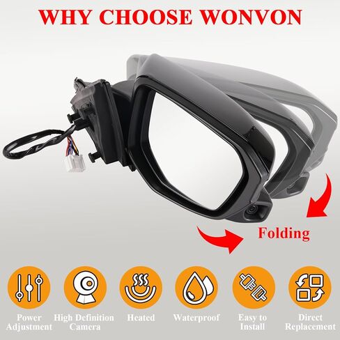 مرآة جانبية للركاب الأيمن من ونفون تناسب 2016 2017 2018 2019 2020 هوندا سيفيك، مرايا مزودة بالطاقة | مسخن | الكاميرا | استبدال الطي اليدوي HO1321284، 76208TBCA03ZA-PFM (11 دبابيس) in Kuwait