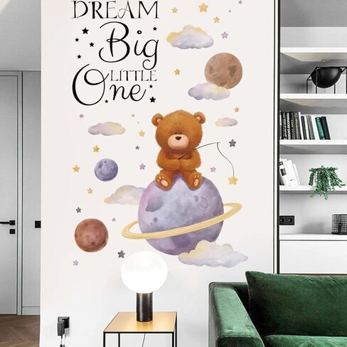 Runtoo Dream Big Little One Wall Art Sticker Inspirational Quotes Bear Space Wall Decals for Nursery Girls Bedroom Kids Home Decor in Saudi Arabia