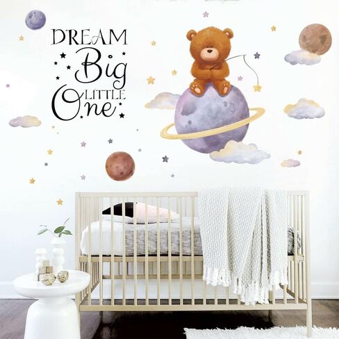 Runtoo Dream Big Little One Wall Art Sticker Inspirational Quotes Bear Space Wall Decals for Nursery Girls Bedroom Kids Home Decor in Saudi Arabia