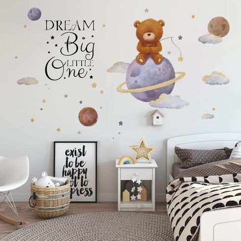 Runtoo Dream Big Little One Wall Art Sticker Inspirational Quotes Bear Space Wall Decals for Nursery Girls Bedroom Kids Home Decor in Saudi Arabia