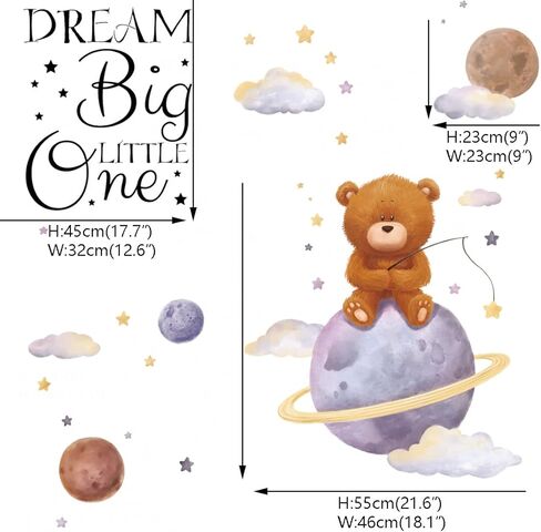 Runtoo Dream Big Little One Wall Art Sticker Inspirational Quotes Bear Space Wall Decals for Nursery Girls Bedroom Kids Home Decor in Saudi Arabia