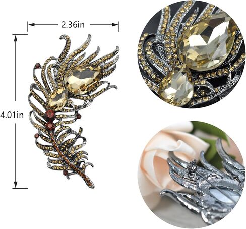 Gyn&Joy Antique Peacock Feather Turquoise Rhinestone Crystal Brooch Pin in Kuwait
