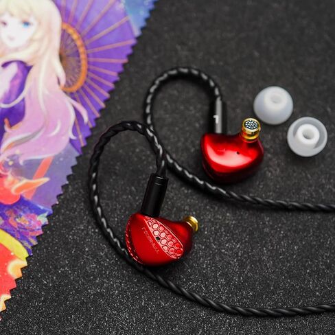 شاشة HiFiGo TANGZU X SeeAudio Shimin Li 10 مم داخل الأذن للسائق الديناميكي، إصدار Encounter 1DD N52 Magnet IEMs داخل الأذن مع تجويف مزدوج كربون نانو (أحمر) in Kuwait