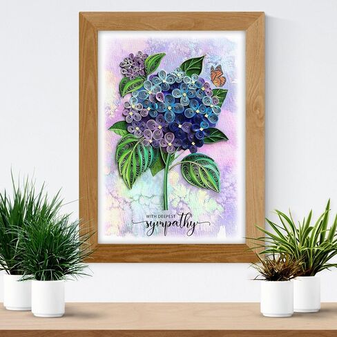 Blue Hydrangea Floral Sympathy Birthday Get Well Love Friend Boss Mom Daughter Girl Grandma Quilling Card, 5in x 7in in Saudi Arabia