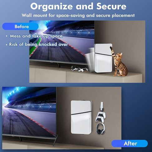 ملحقات حامل الحائط النحيف Allnice PS5، دعامة تثبيت على الحائط لقرص بلاي ستيشن 5 النحيف والإصدار الرقمي، ملحقات حامل حامل حائط نحيف PS5 من الفولاذ القوي مع وحدة تحكم وشماعة سماعة الرأس in Kuwait