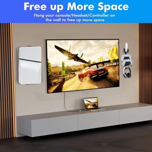 ملحقات حامل الحائط النحيف Allnice PS5، دعامة تثبيت على الحائط لقرص بلاي ستيشن 5 النحيف والإصدار الرقمي، ملحقات حامل حامل حائط نحيف PS5 من الفولاذ القوي مع وحدة تحكم وشماعة سماعة الرأس in Kuwait