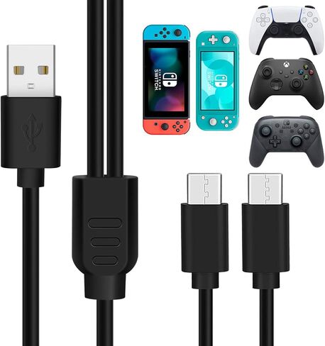 TNP Controller Charging Cord Dual Charging Cable USB-A to USB-C, Charge & Play for PS5 DualSense/Xbox Series X/S Core Wireless/X-Box One Wired Controller/Nintendo Switch Pro Controller - 10FT in Saudi Arabia