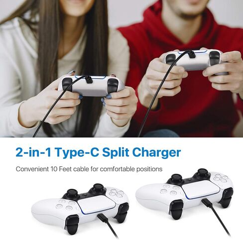 TNP Controller Charging Cord Dual Charging Cable USB-A to USB-C, Charge & Play for PS5 DualSense/Xbox Series X/S Core Wireless/X-Box One Wired Controller/Nintendo Switch Pro Controller - 10FT in Saudi Arabia