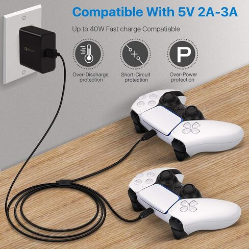 TNP Controller Charging Cord Dual Charging Cable USB-A to USB-C, Charge & Play for PS5 DualSense/Xbox Series X/S Core Wireless/X-Box One Wired Controller/Nintendo Switch Pro Controller - 10FT in Saudi Arabia
