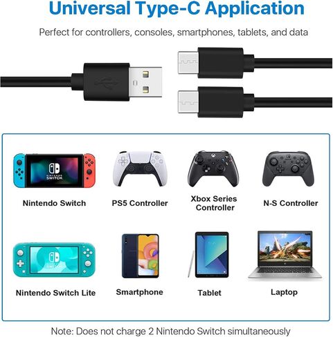 TNP Controller Charging Cord Dual Charging Cable USB-A to USB-C, Charge & Play for PS5 DualSense/Xbox Series X/S Core Wireless/X-Box One Wired Controller/Nintendo Switch Pro Controller - 10FT in Saudi Arabia