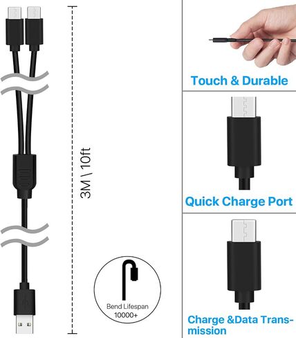 TNP Controller Charging Cord Dual Charging Cable USB-A to USB-C, Charge & Play for PS5 DualSense/Xbox Series X/S Core Wireless/X-Box One Wired Controller/Nintendo Switch Pro Controller - 10FT in Saudi Arabia