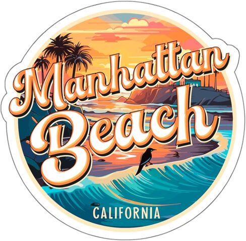 Manhattan Beach California Sticker Adventure Souvenir Decal Vinyl Small Waterproof for Water Bottle Mug Passport Book Scrapbook Notebook Laptop Tumbler Skateboard Computer Phone Size 4" Funny Gift in Saudi Arabia