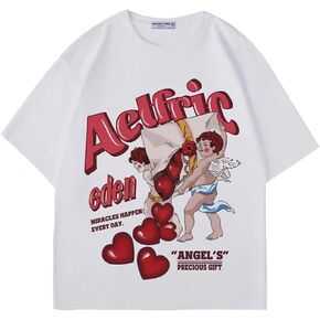 Aelfric Eden Graphic Tees Unisex Oversized T Shirts Heart Print Angel Cartoon Summer Tops