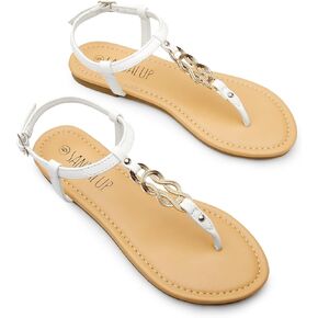 SANDALUP Thong Flat Sandals with Ring Metal Buckle for Women Summer