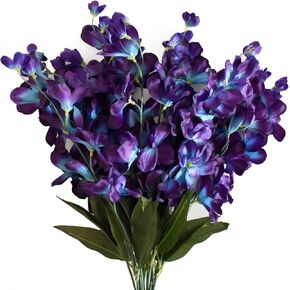 27'' Artificial Orchid Stems Purple Blue Silk Turquoise Orchids Flowers for Wedding Bridal Bouquet Boutonniere Wreath Table Centerpiece Outdoor Decor (12 Stems)
