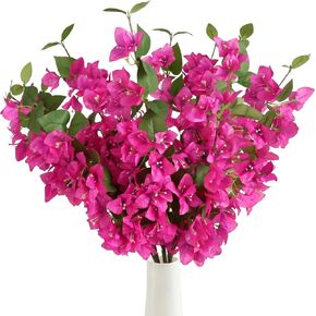 Bougainvillea Artificial Flowers 12PCS Silk Bougainvillea 31.50" Long Stem Fake Bougainvillea Branches Pink Faux Flowers Vines for Wedding Centerpieces Home Garden DIY Decor (Deep Pink)