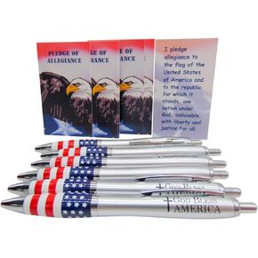 Westmon Works Patriotic Pen Set Pledge of Allegiance Cards and God Bless America USA Flag Pens, Pack of 6