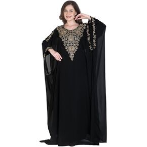 Women Kaftan Farasha Long Maxi Dress Long Sleeves Ethnic, Bridal, Evening, Party, Dress with Free Scarf | Size- Free