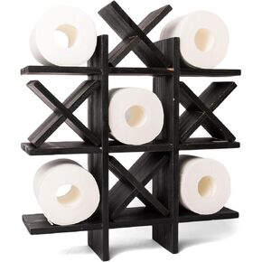 GENMOUS Handmade Tic Tac Toe Toilet Paper Holder For Black and White Bathroom Decor, Funny Wall Mounted Free Standing Toilet Tissue Paper Storage For Kids Guest Restroom Farmhouse Bathroom Decor White