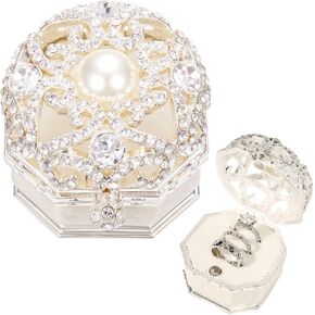 BEAUTY NEST Double Ring box for Wedding Ceremony Small Engagement Ring Box for Proposal Vintage Ring Bearer Box Unique Jewelry Box for Wedding Ring Holders Valentines Day Gifts for Her Women(2 Ring)