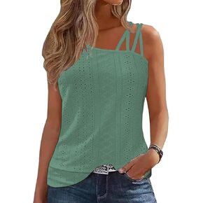 Women Cold Shoulder Tank Tops Cute Cow Abstract Hollow Out T-Shirt Sexy Summer One Sided Spaghetti Strap Graphic Shirt