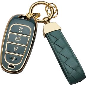 For Hyundai Key Fob Cover Keychain Fit for Hyundai 2021-2022 Sonata Nexo Santa Fe Tucson Smart Key Shell Case (Green, 5 buttons)
