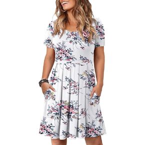 Tralilbee Women's Plus Size Short Sleeve Dress Casual Pleated Swing Dresses with Pockets
