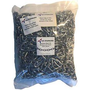 US Stainless Stainless Steel 316 Chain 5/32" (4mm) Medium Link Chain 50' in Poly Bag