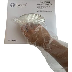 KingSeal Poly Elbow Length Disposable Gloves, 21 inch Length, Embossed, OSFM