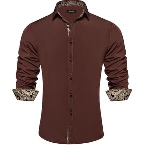 DiBanGu Mens Casual Shirt Long Sleeve Button Down Dress Shirt Regular Fit Collar Pin