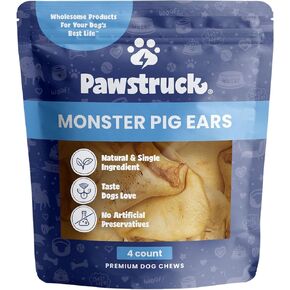 Pawstruck Natural Monster Pig Ears for Dogs - Premium Slow Roasted Puffed Pork Chew Treats for Large & Medium Breeds - Single Ingredient 100% Digestible Rawhide Free - 4 Count - Packaging May Vary in Kuwait