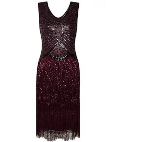 Vijiv 1920s Style Inspired Charleston Sequin Layer Tassel Cocktail Flapper Dress
