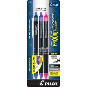 PILOT Frixion Point Synergy Clicker Retractable & Erasable Gel Ink Pens, 0.5mm Extra Fine Point, Assorted Colors, 3-pack