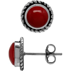 Silvershake 6mm Natural or Created Round Shape Gemstones 925 Sterling Silver Rope Stud Earrings Jewelry for Women