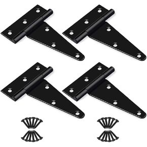 4 inch T Strap Hinges, Heavy Duty T-Strap Shed Door Hinges Gate Hinges, Tee Hinge for Wooden Fences,Yard Door,Barn Door Gates, Wrought Rustproof 4PCS