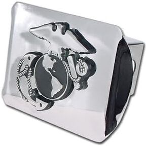 United States US Marine Corps USMC "Bright Polished Chrome with Chrome “EGA" Emblem" Trailer Hitch Cover Fits 2 Inch Auto Car Truck Receiver