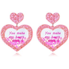 Pink Heart Earrings for Women Pink Acrylic Earrings Dangling Big Large Love Drop Dangle Earrings For Women Girls