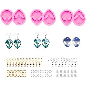 Angel Wings 103Pcs Earring Resin Molds Kit, 3Pcs Alien-Shape Silicone Molds for Epoxy Resin Earring Making Keychain Mold with Earring Hooks for DIY Earrings, Jewellery Craft, Small Size