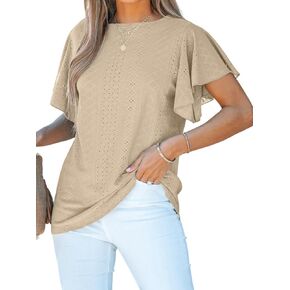 CUPSHE Women's Casual Round Neck Blouse Ruffled Short Sleeves Shirts Flounce Tops for Summer