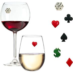 Casino Wine Glass Charms - Magnetic Drink Markers for Stemless or Regular Glasses Set of 6