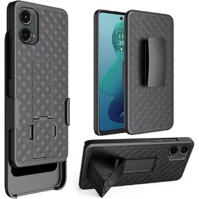Holster Case for Moto G 5G 2024, Combo Shell Holster Slim Shell Case for Men with Built-in Kickstand + Swivel Belt Clip Protective Holster for Motorola Moto G 5G 2024, Black