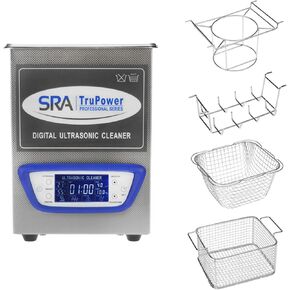 SRA TruPower UC-20D-PRO Professional Ultrasonic Cleaner, 2 Liter Capacity with LCD Display, Sweep/Degas, Adjustable Power, Sleep Function, 2 Baskets, Wire Ring Rack and Wire Beaker Holder