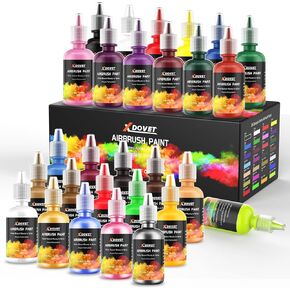XDOVET Airbrush Paint, 28 Colors Airbrush Paint Set (30 ml/1 oz), Ready to Spray, Opaque & Neon Colors, Water-Based, Premium Acrylic Airbrush Paint Kit for Beginners, Hobbyist and Artists