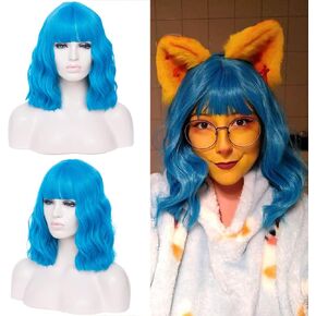DWMGLP 14" Short Fluorescent Green Curly Wig For Women Girls Heat Resistant Fiber Wigs Halloween Cosplay Daily Party+Cap (Fluorescent Green)