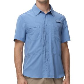 Satankud Men's Sun Protection Fishing Shirts Short Sleeve Lightweight Hiking Travel Work Button Down Shirt Zip Pocket